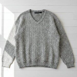 Leo Chevalier Knit Sweater Women's 2XL Grey Chevron V-Neck Wool Blend Casual Top